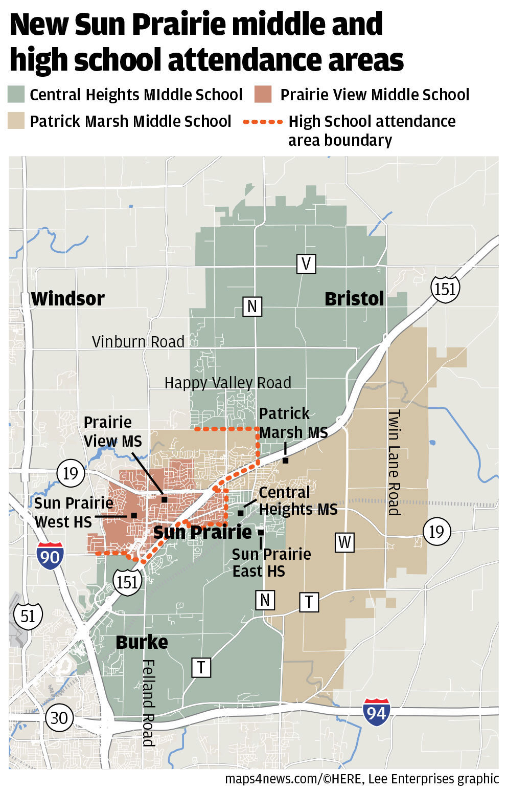 Sun Prairie preferred school attendance areas